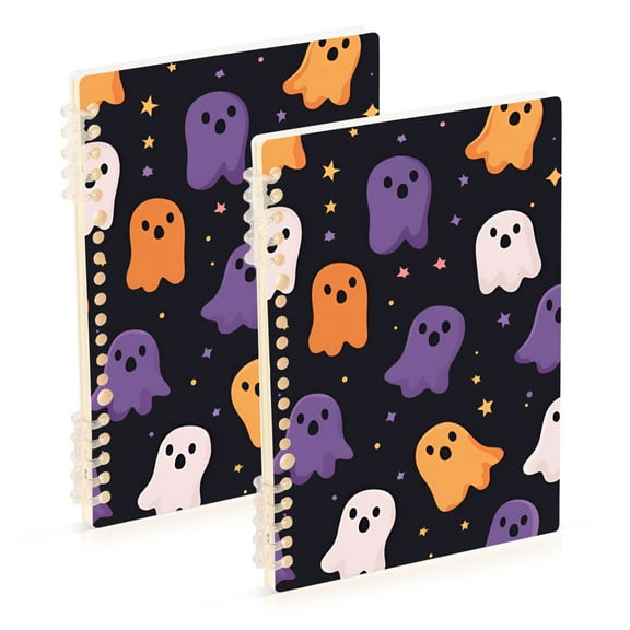 FORMRS 1-Subject Spiral Notebook 8" x 5" College Ruled 60 Refillable Sheet, 2 Pack, Orange Halloween Ghosts