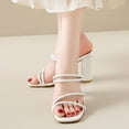 thumbnail image 7 of Xfvqtps Heeled Sandals for Women Strappy Slide Chunky High Heel Open Square Toe Solid Color Summer Pumps White, 7 of 7