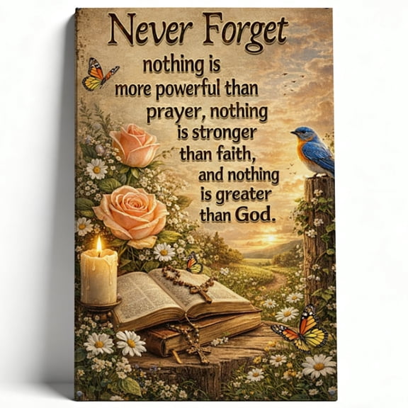 Never Forget Nothing Is More Powerful Than Prayer Canvas Wall Art Inspirational Christian Bible Painting Faith Poster Living Room Decor Print Ready to Hang 8*12