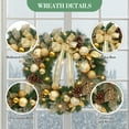 thumbnail image 3 of JoanKaren 18" Prelit Christmas Wreaths with Gold Balls and Bow for Wall Fireplace Shop Window Decoration, 3 of 8
