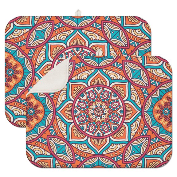 2pcs Boho Geometric Mandala Drying Mat, Vintage Traditional Design, Super Absorbent & Quick Dry, Machine Washable
