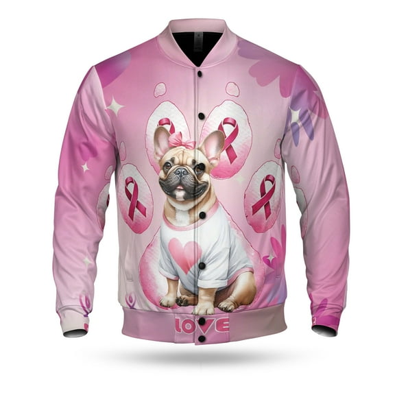 Faith Love Hope French Bulldog Breast Cancer Awareness Survivor All Over Print 3D Baseball Jacket Dog Lover Gifts Bomber Jacket Softball - 02017