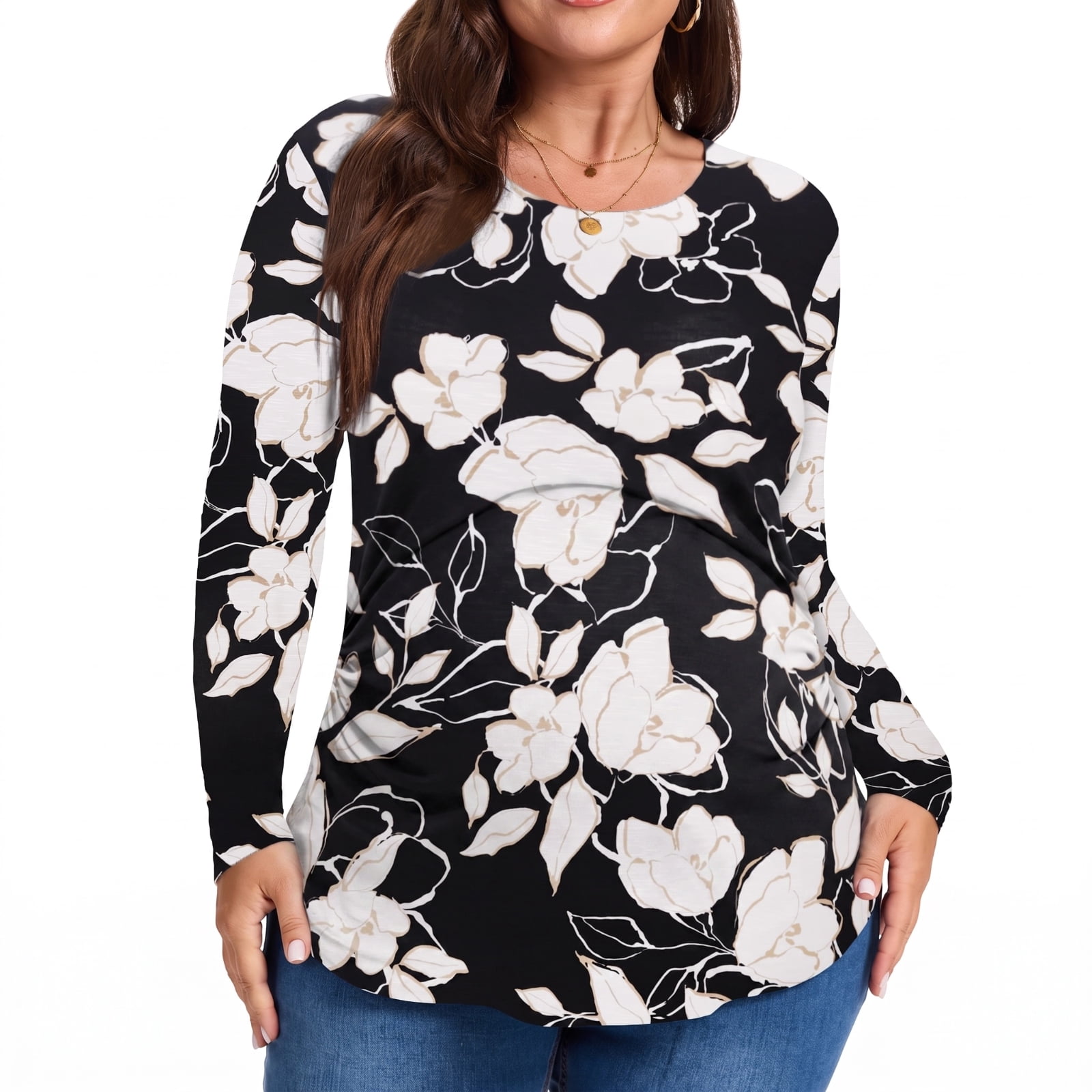 DDLUYY Women's Plus Size Maternity Tops Crew Neck Long Sleeve Pregnancy Shirts Loose Tunic Tops Fall Shirts Pregnancy Clothes