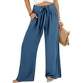 thumbnail image 2 of Huowey Pants for Women Wide Leg Pants with Adjustable Waistband and Flowing Tie Knot Casual and Loose Pants with Pockets, 2 of 4