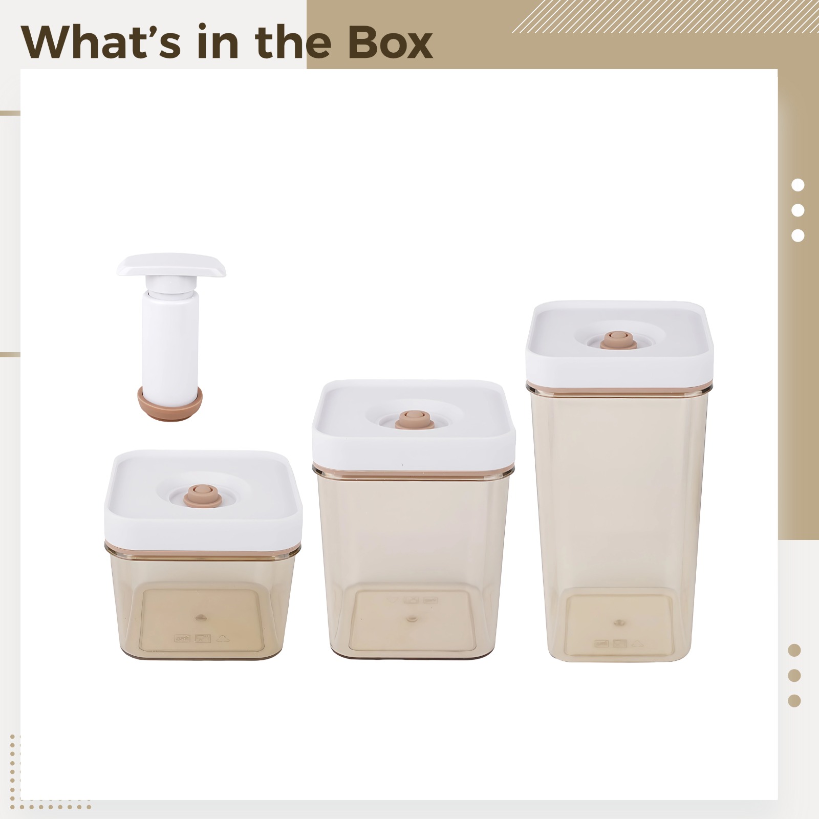 3-Piece Vacuum Sealing Food Container Set, Airtight Storage with Hand Pump, for Pantry Organization, Transparent Kitchen Canisters, ABS+PET+Silicone