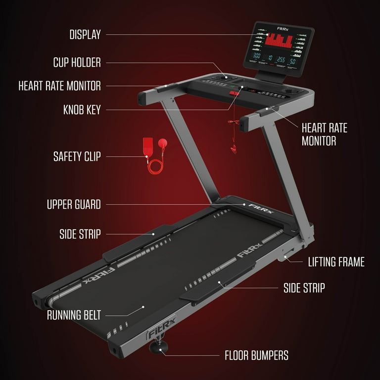 FitRx Velocity Folding Treadmill, 300lbs Capacity Large Foldable