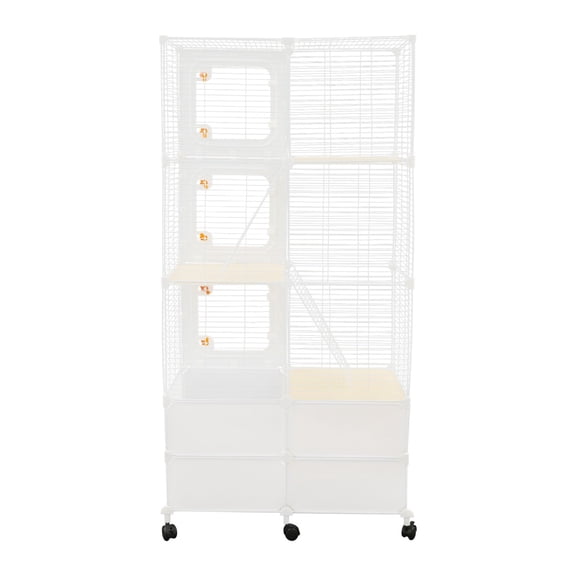 4-Tier Expanded Pet Cage, 61" H Large Capacity Animal Cage with 4 Pull-Out Drawers, 6 Wheels, Pet Play Paradise for Rabbits, Chinchillas, Squirrels Home Pet Rooms (White)