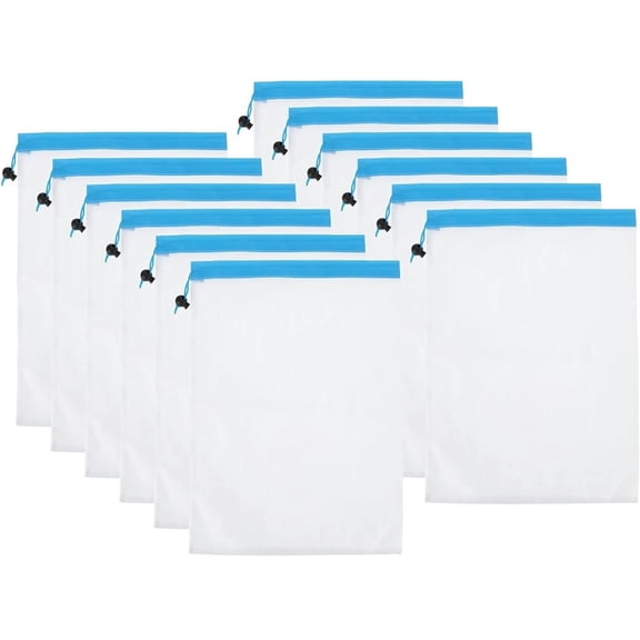 Mesh Produce Bags, 12 Pack 12x17 Inch Reusable Produce Bag Drawstring Washable See-Through Grocery Bags for Fruits Veggies Shopping Storage, Blue