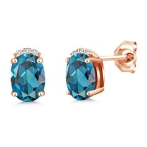 Gem Stone King 2.06 Ct London Blue Topaz E-F Lab Grown Diamond 18K Rose Gold Plated Silver Earrings