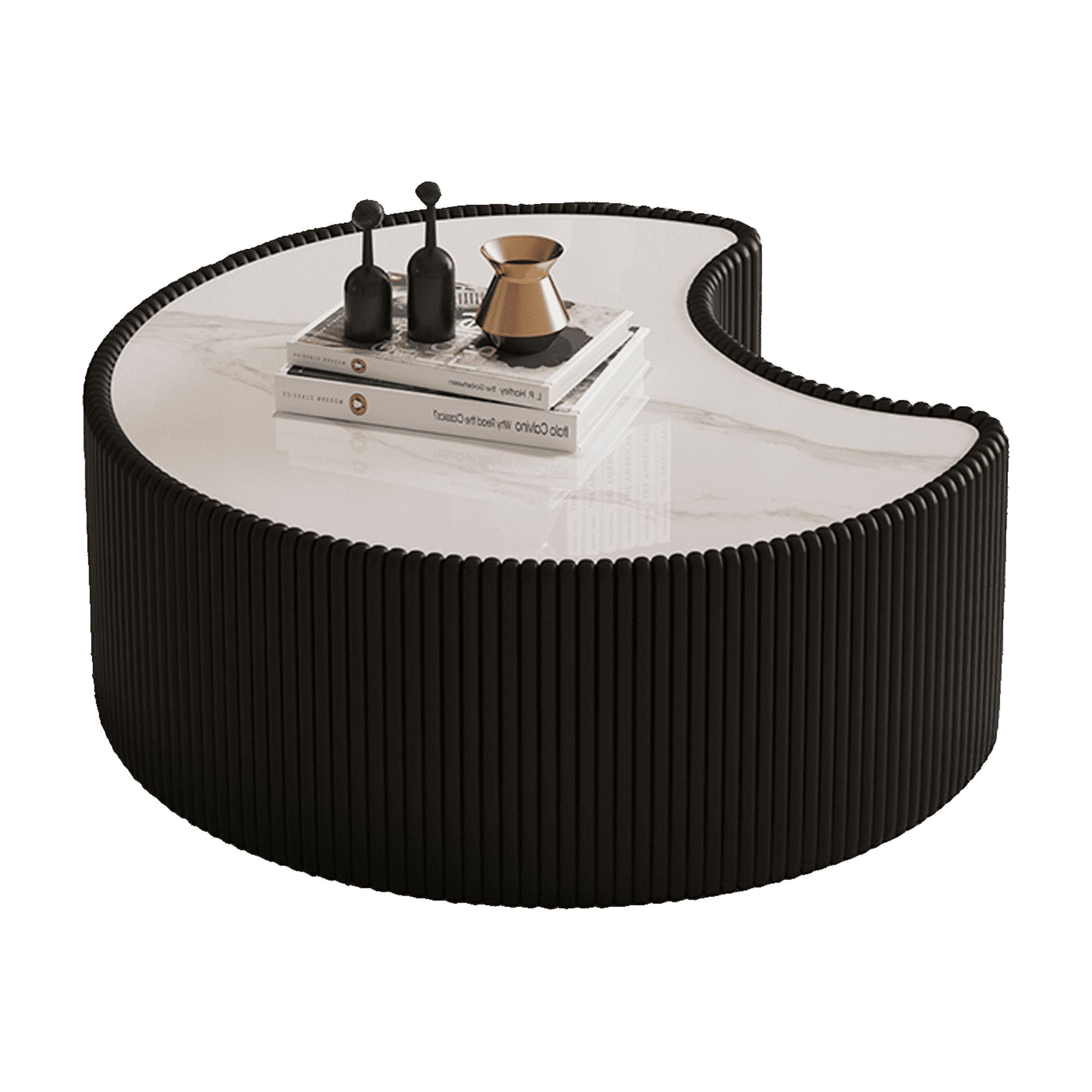 Sintered Stone Coffee Table 29.53 Inch, Irregular Shape Leather Top for Living Room Office, Black
