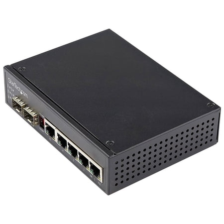 UPC: 0065030889582 | StarTech.com IES1G52UPDIN Industrial 6 Port Gigabit Ethernet Switch 4 PoE RJ45 +2 SFP Slots 30W PoE+ 48VDC 10/100/1000 Power Over Ethernet LAN Switch -40°C to 75°C with DIN Connector/Mountable (IES1G5