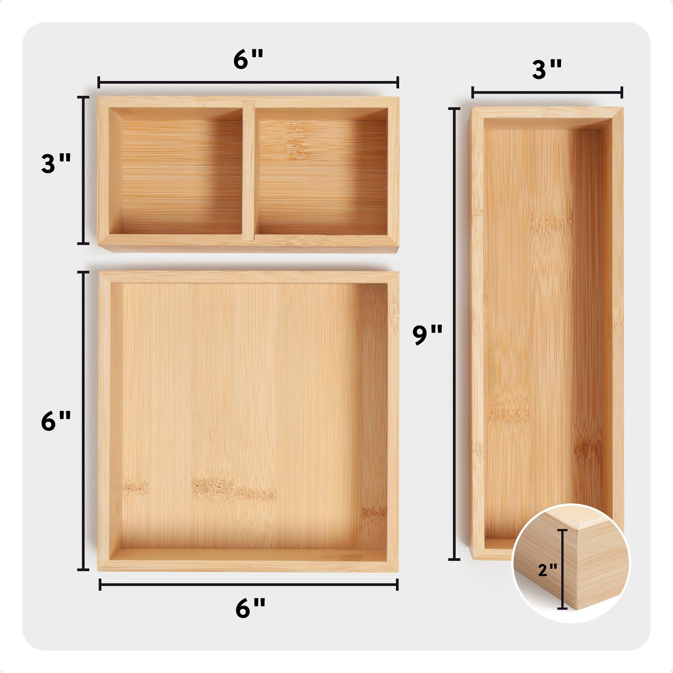 U Brands Verona Drawer Organizer, 9x9x2 in., Bamboo, Great Storage Solution for Drawers, 4 Compartments