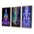 thumbnail image 3 of Designart "Meditation Neon" Robot Framed Wall Art Set Of 3 - Purple Modern Frame Canvas Set For Living Room Decor, 3 of 6