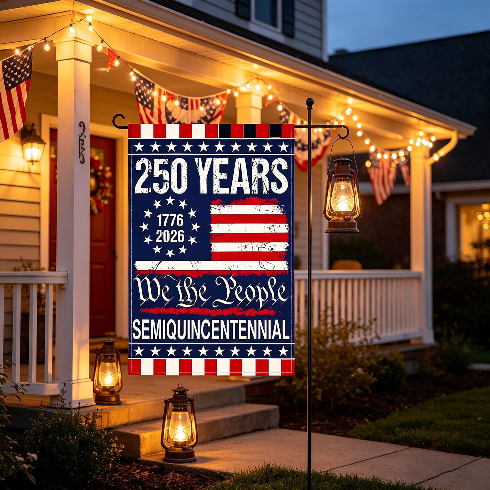 USA 250th Anniversary Flag Double-sided printing with unique pattern design 12x18 Inches United States Semiquincentennial Independence Day for Indoor Outdoor Decoration