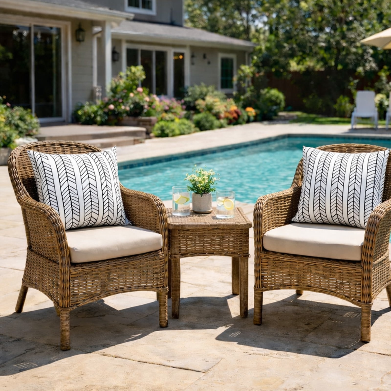 HONEY HOME 2 Pack Outdoor Pillows, Waterproof & Fade-Resistant Patio Cushions for Garden, Porch, Poolside