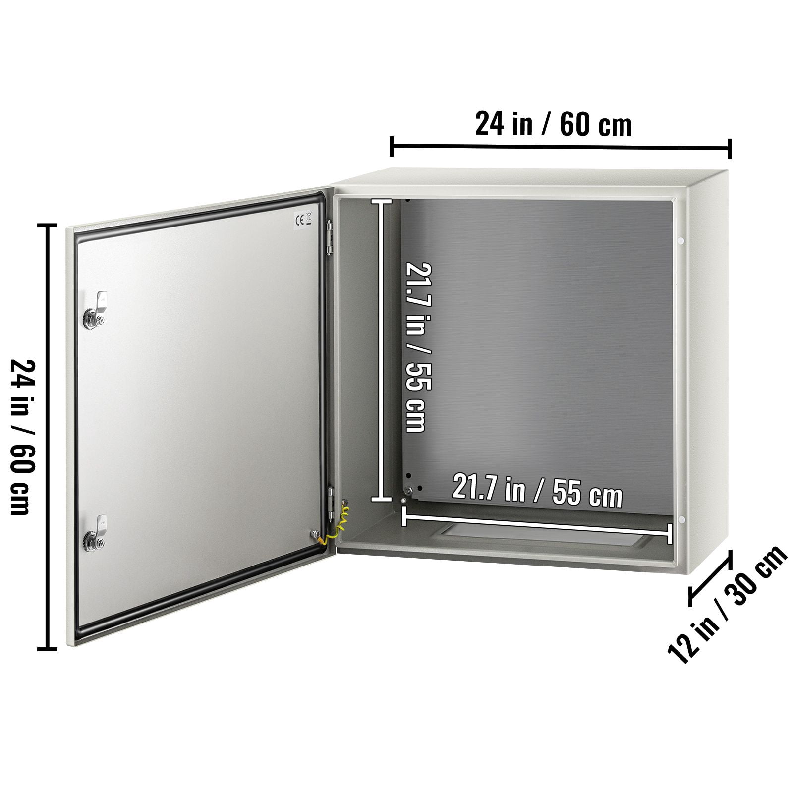 24 x 24 x 12 in NEMA Outdoor Electrical Enclosure Box, Detachable, NEMA Metal Case, IP66 Waterproof Grade, Reinforced Lock & Hinge, for outdoor indoor electrical wiring and equipment protection