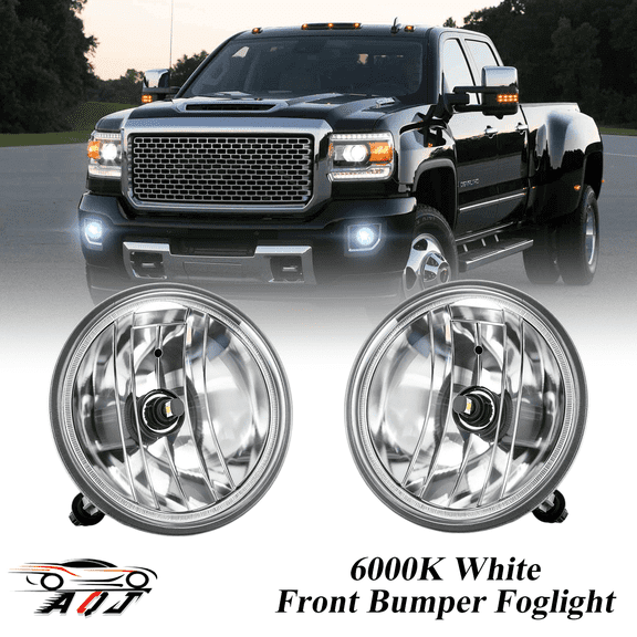 Pair Front Driving Bumper Fog Lamps for 2015-2019 GMC Sierra 2500 3500, 6000K White Off-Road Clear Lens LED Foglights Replacement, OE Replacement
