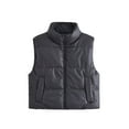 thumbnail image 4 of Sedceaty Women Sleeveless Puffer Vest Warm Lightweight PU Leather Zipper Jacket Autumn Winter Outerwear, 4 of 9