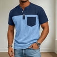 thumbnail image 4 of 2 Pack Mens Button Crewneck T-Shirts Short Sleeve Shirts for Men with Pocket Vintage Color Block Pullover Tees Tops 4th of July, 4 of 8
