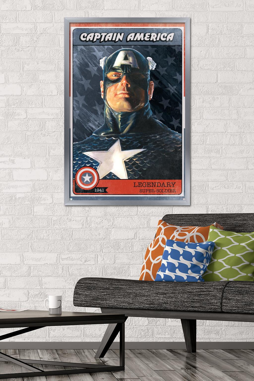 Marvel Comics - Captain America Card Wall Poster, 22.375" x 34", Framed