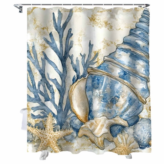 Shower Curtains Watercolors Ocean Coral Conch Bath Curtain Starfish Waterproof Bathroom Shower Curtain Set with Hooks Decoration 36 x 72 Inches
