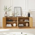 thumbnail image 4 of CozyNook Sideboard Storage Cabinet TV Stand with wave pattern Buffet Cabinet Wooden Vertical Striped Cabinet for Kitchen/Bedroom/Entryway. Natural, 64''W x 15''D x 24''H., 4 of 7
