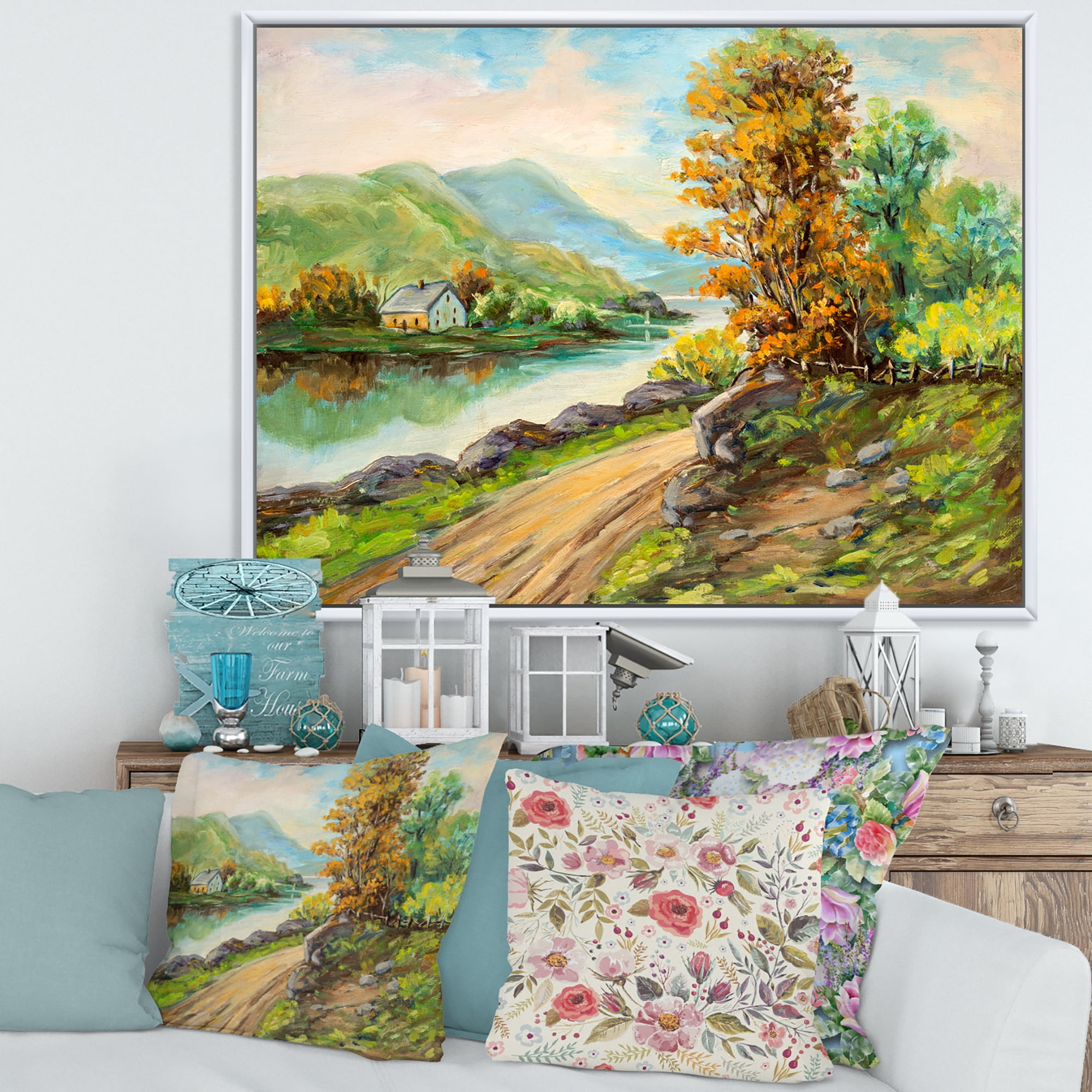 Designart 'The River By The Rural Road' Traditional Framed Canvas Wall Art Print