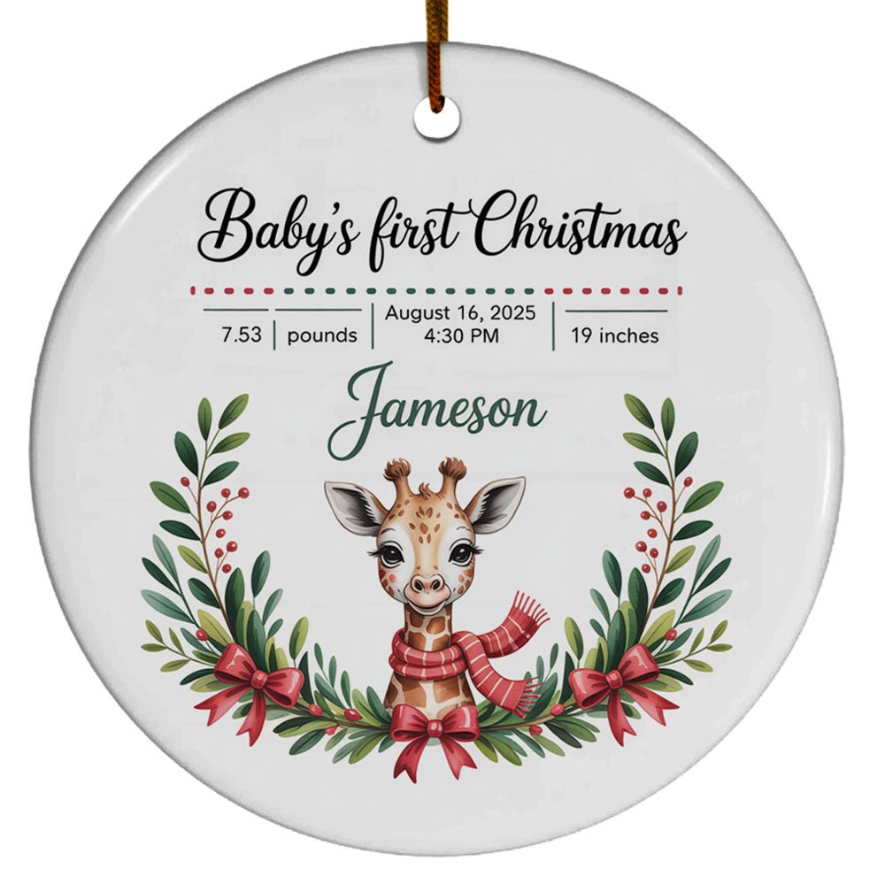 Giraffe Baby's First Christmas Ornament, Name/Birthday & Info Giraffe Baby's First Christmas Ornament