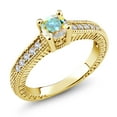 thumbnail image 2 of Gem Stone King 18K Yellow Gold Plated Silver Mercury Mist Mystic Topaz and White Created Sapphire Women's Solitaire Ring with Accent Stones (0.70 Cttw, Round Shape 5MM, Size 9), 2 of 2