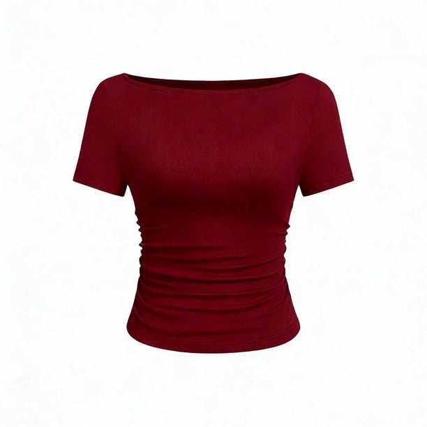 Tops Casuales sin Mangas para Mujeres Camiseta de Moda Blusa Elasticidad Suelta Cuello Redondo Tops de Color Sólido para Mujeres