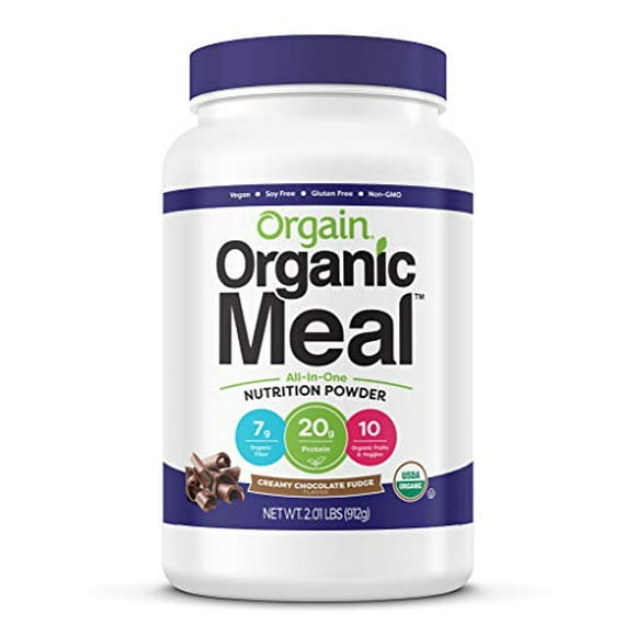 Orgain Organic Plant Based Meal Replacement Powder/Creamy Chocolate Fudge -  20g Protein/Vegan/Dairy Free/Gluten Free/Lactose Free/Kosher/Non-GMO/2.01 Pound