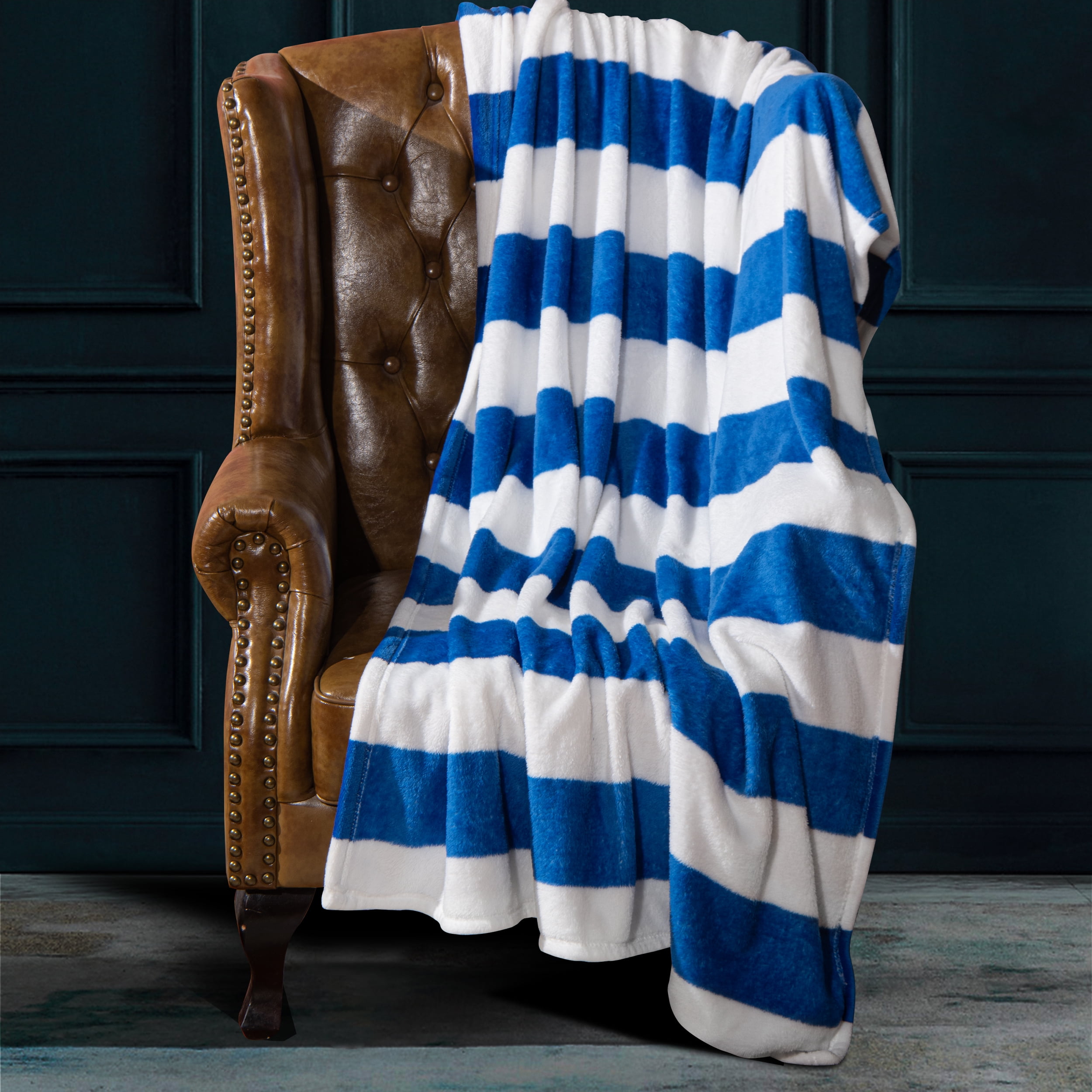 NTBAY Flannel Queen Blanket, Super Soft with Blue and White Striped