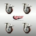 thumbnail image 2 of 4 Inch 316SS Maroon Polyurethane Swivel Top Plate Caster Set Total Lock Brake, 2 of 2