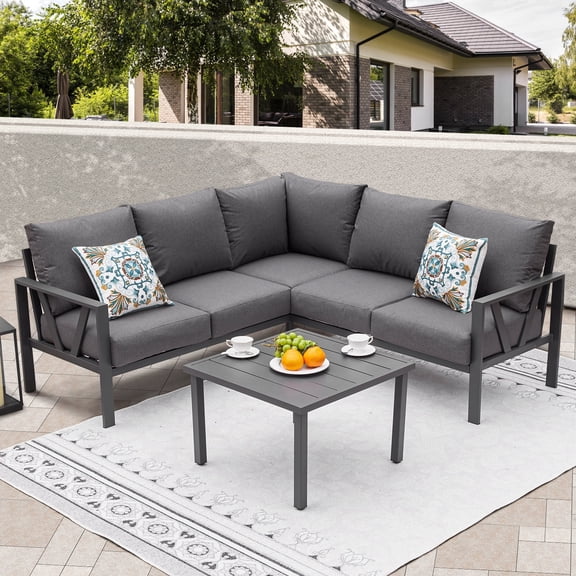COMLAX FIELD Patio Furniture Set, 6-Piece Outdoor Couch Sectional, L Shaped Patio Corner Sofa, Outdoor Conversation Set