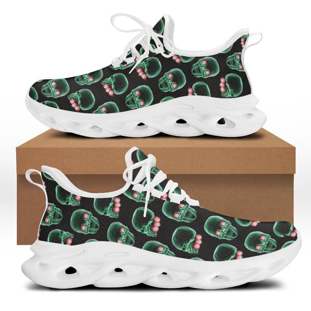 Yikeluo Zapatos planos con diseño de calavera médica para mujer, zapatillas informales con plataforma, ligeras, con cordones, de malla, para niñas
