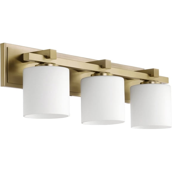 5369-3-80 Quorum Lighting 3 Light Cylinder Bath Vanity in style - 24 inches wide by 7.5 inches high-Aged Brass Finish-Satin Opal Glass Color