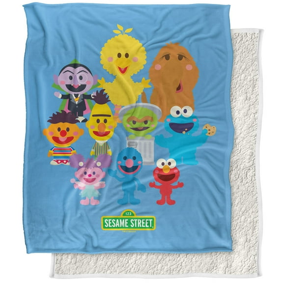Sesame Street Blanket, 50"x60", Kawaii Group Style Silky Touch Sherpa Back Super Soft Throw Blanket
