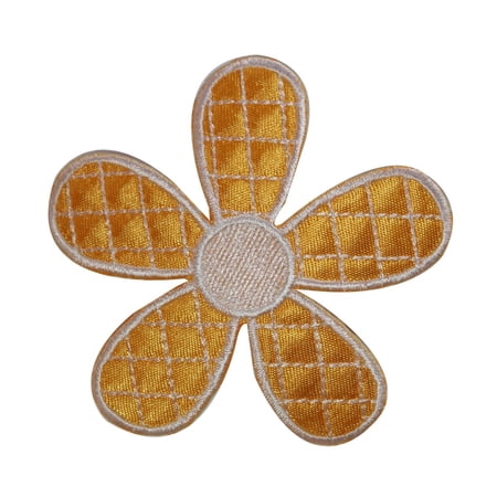 ID 6091 Yellow Daisy Flower Patch Checkered Petal Embroidered Iron On Applique