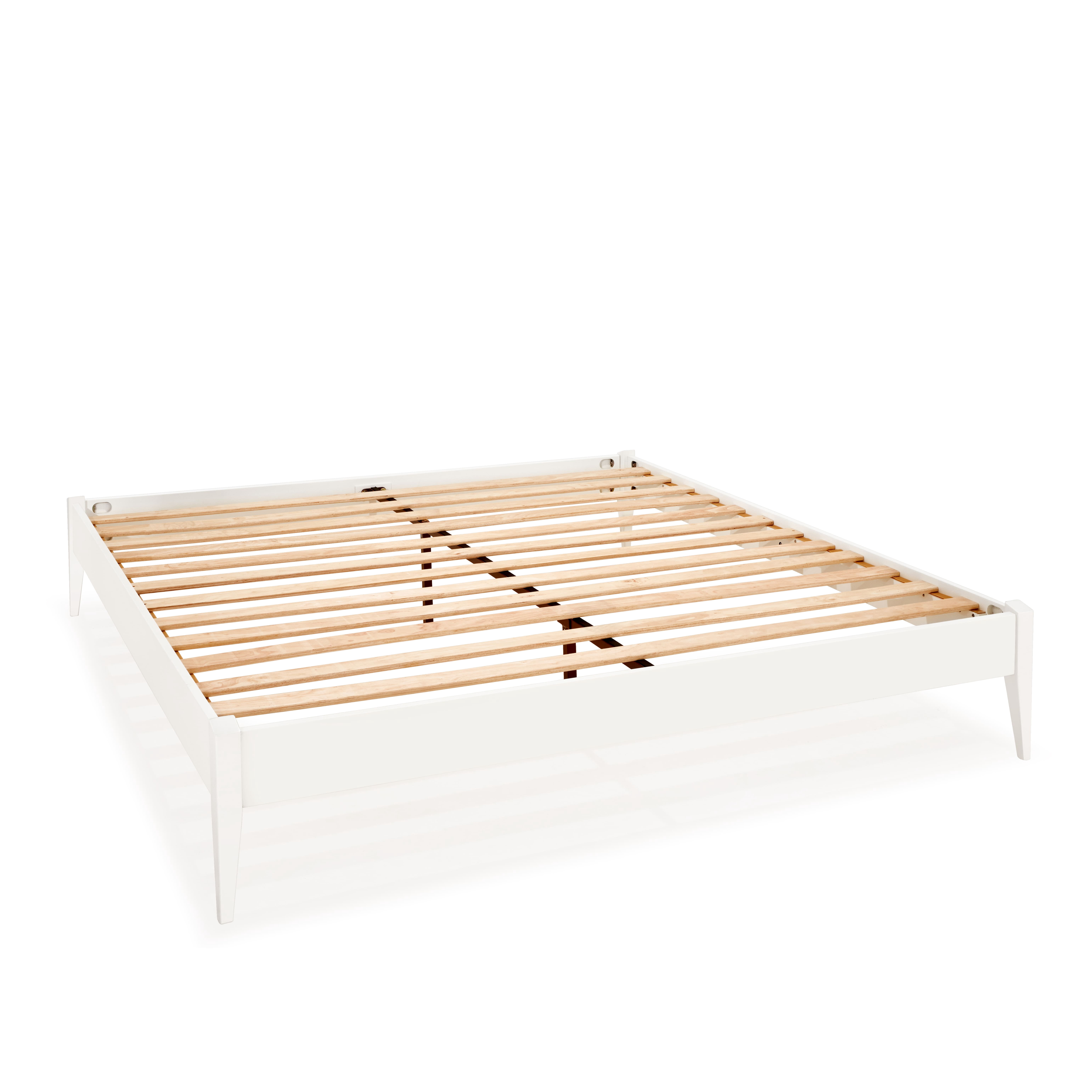 Keelin 15" King Size Platform Bed Frame, Modern, Solid Wood Bed, Ivory White