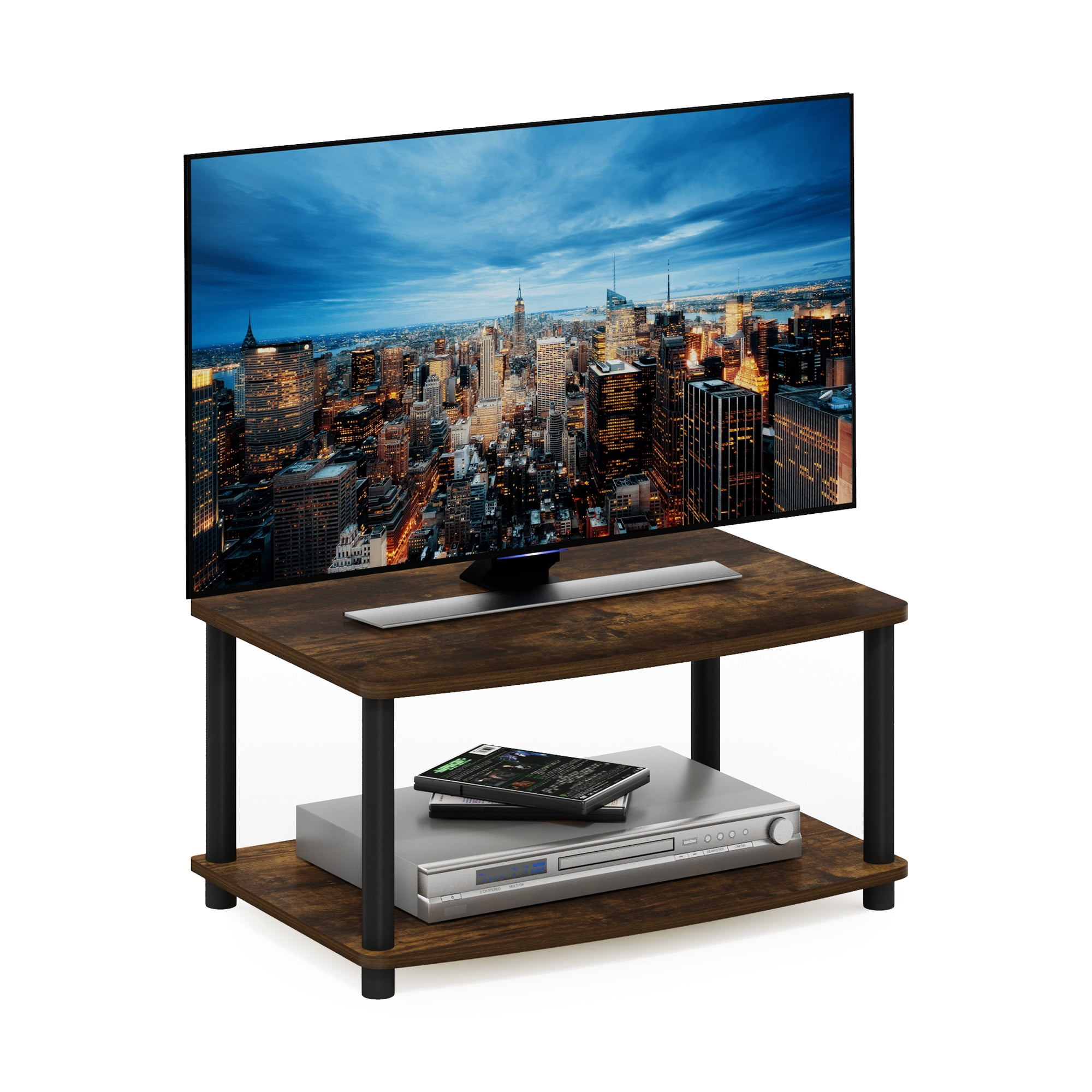 Furinno Turn-N-Tube No Tools 2-Tier Elevated TV Stands, Amber Pine/Black