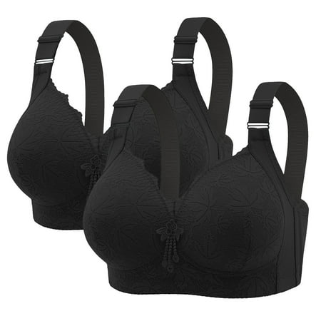 Gnurob Women Lace Sexy Bra Full-Coverage Lace Brassiere with No Underwire Cups Push Up Bralettes Beauty Back Smoothing Bras Adjustable Straps Underwear  2PC Clearance Saving Black 44