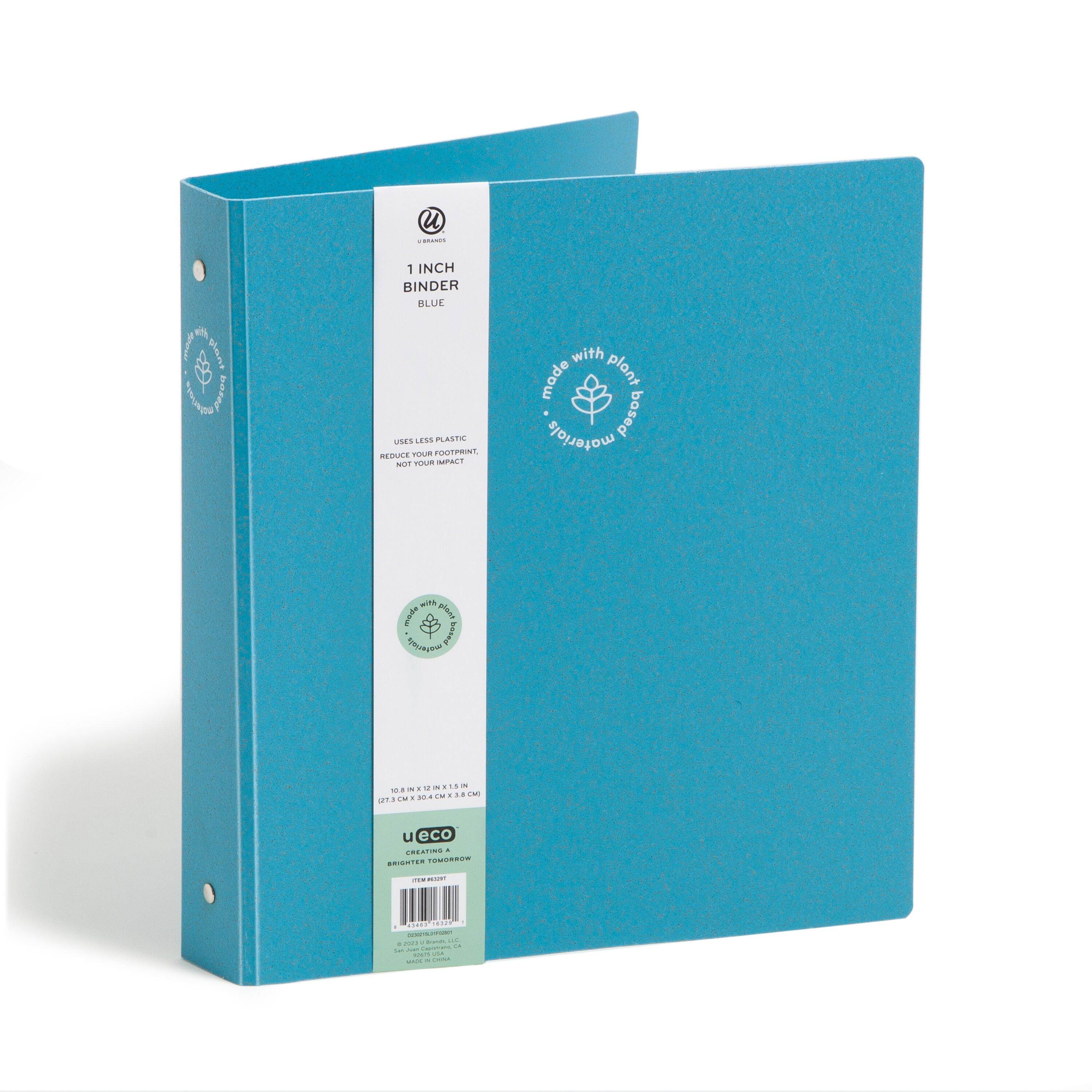 U Brands Eco Binder, 1 inch, 3Ring with Pockets, Blue, 6329T