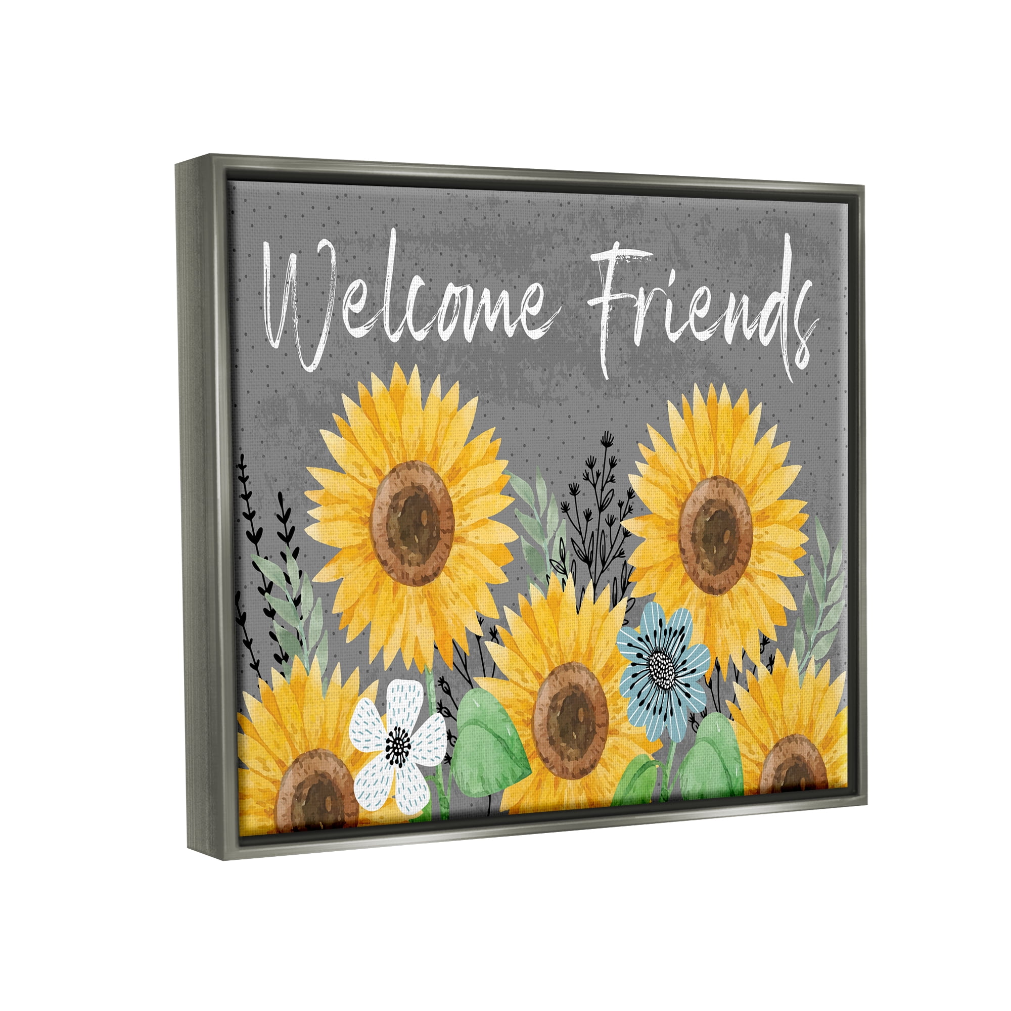 Stupell Welcome Friends Garden Florals Botanical & Floral Painting Gray Floater Framed Art Print Wall Art