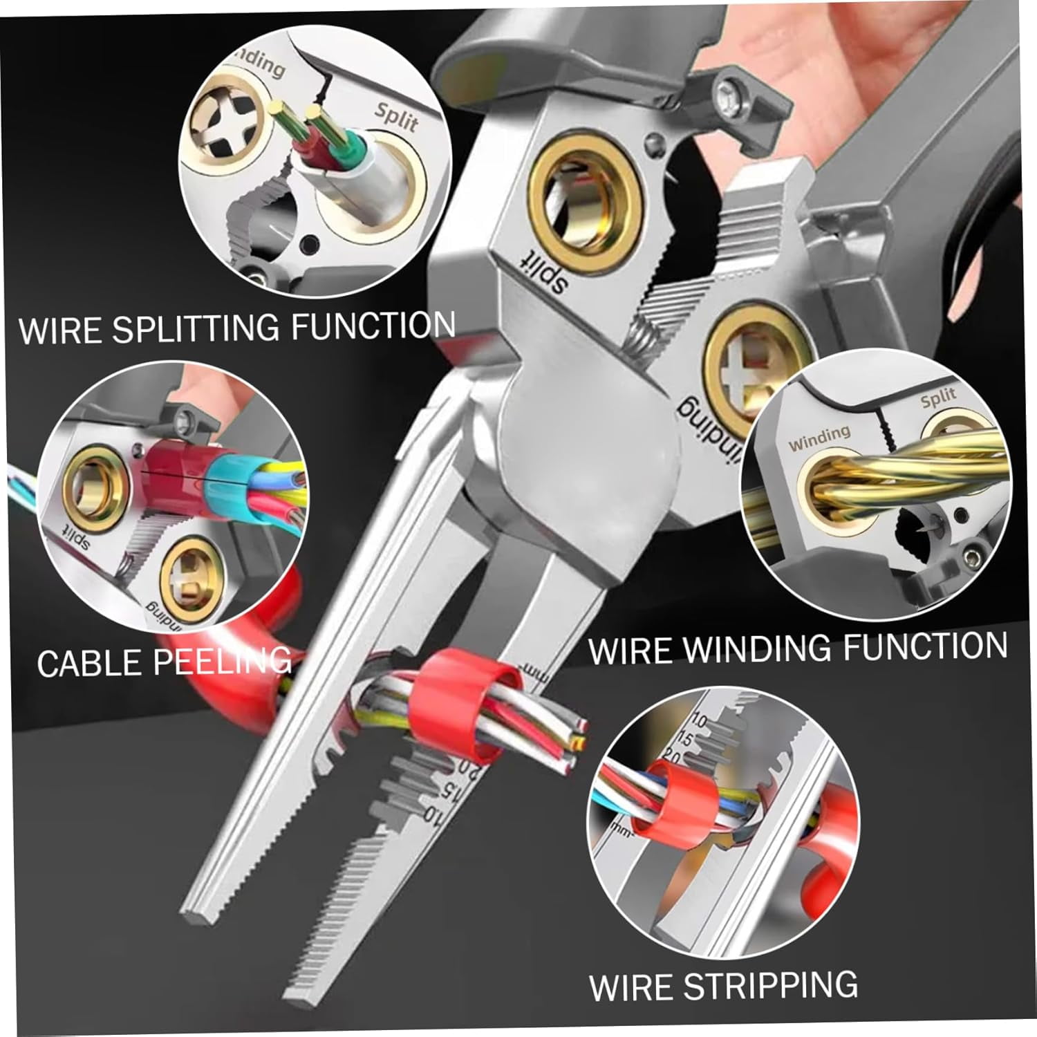 8-in-1 Wire Stripper with Voltage Tester, Stainless Steel Multi-Function Electrical Pliers with Non-Slip Grip for Electricians and DIY Projects Grey 8-in-1 Wire Stripper with Voltage Tester Strippers