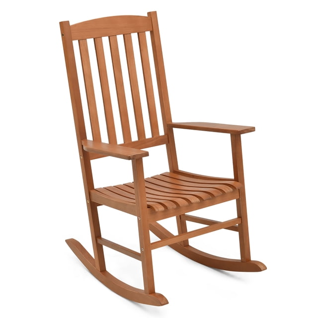 Gymax Patio Rocking Chair w/ 400 lbs Weight Capacity Eucalyptus Wood Porch Rocker w/ High Back