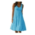 thumbnail image 1 of Popular Cross-Border    Women's Sleeveless Round Neck Stitching Big Swing Beach Dress, 1 of 3