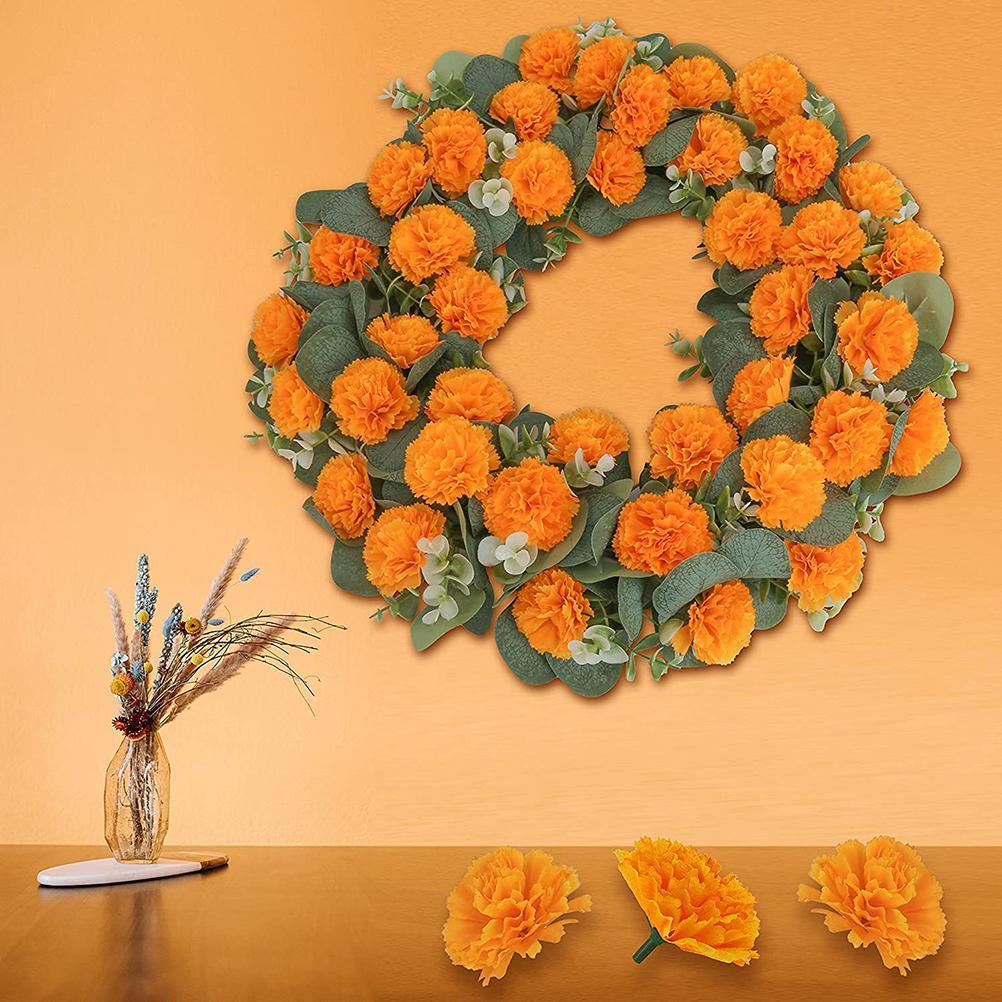 Tawohi 30pcs Artificial Marigold Flowers Silk Cloth Marigolds Decoration Set Orange Carnation