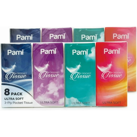 PAMI Soft Facial Tissue Paper 3-Ply Pocket Tissue 10-Sheet Travel Tissue Packs, 8-Pack
