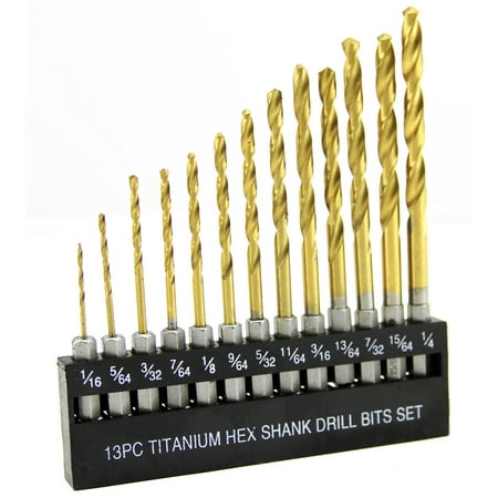 Shank Drill Set - Hex Shank Drill Bit Set 13 Pc Titanium Coated HSS Quick Change Fast Load