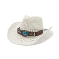 thumbnail image 2 of AWZXDE Men Women Summer Handmade Straw Cowboy Hat Hollowed Out Design Western Style Sun Protection Cap, 2 of 3